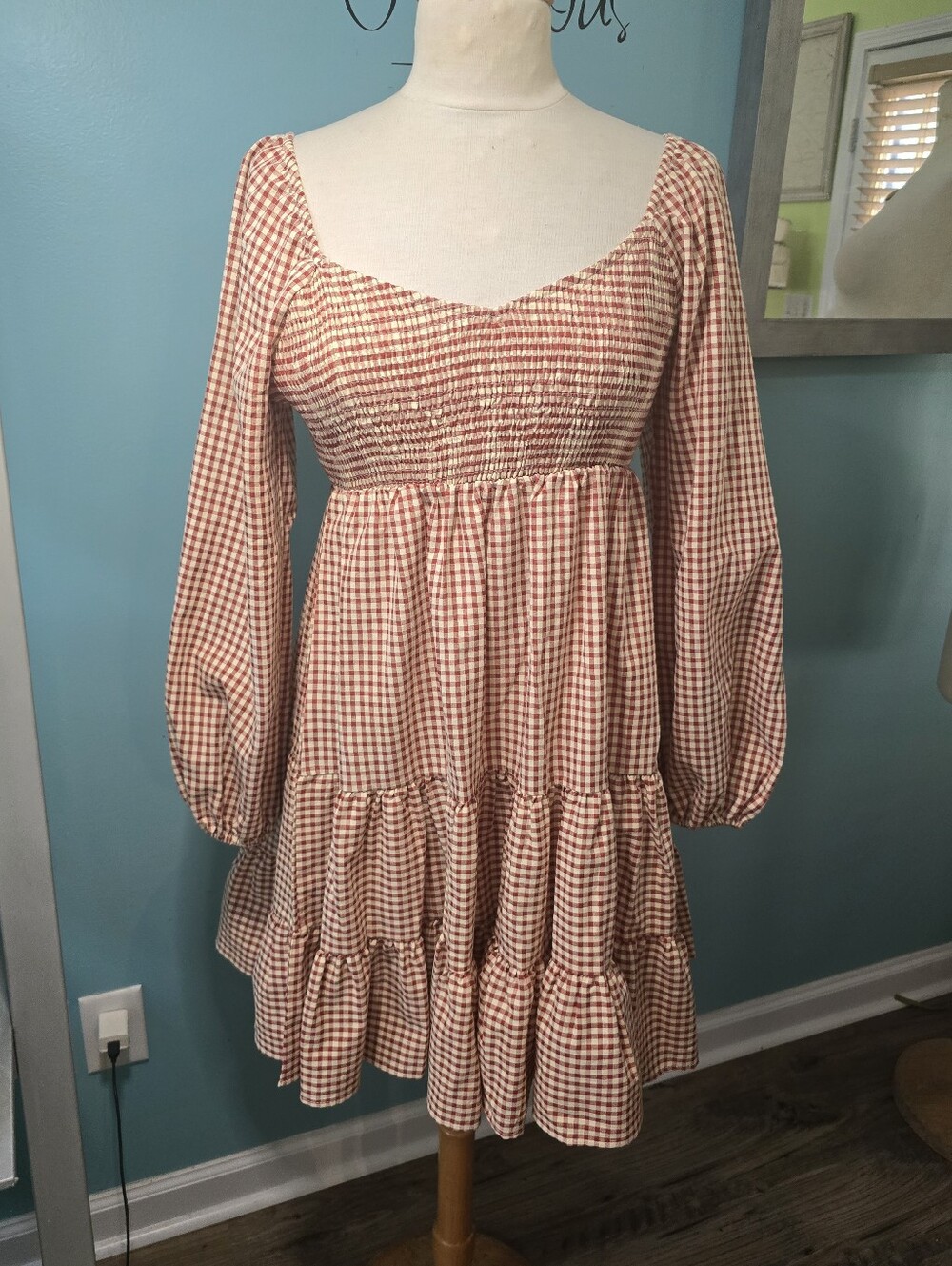 Fun and Flirty Pink Lily Gingham Smocked Babydoll Dress